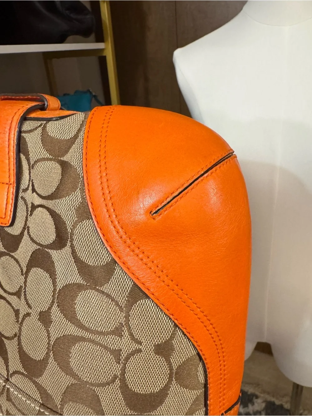 Coach Signature Canvas SoHo Hobo Bag in Khaki Orange